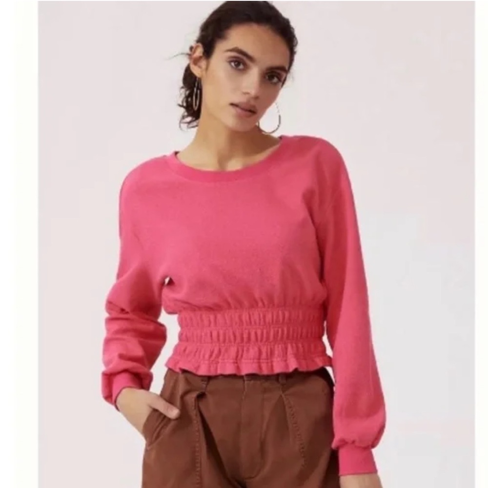 Anthropologie Maeve Smocked Boat Neck Jumper Pink Rose
